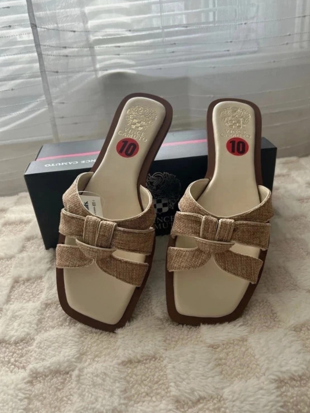 Vince Camuto Tan Bow Slip-On Mules